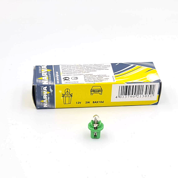 170573000, Лампа Narva BAX10d 12V 2W BAX 8.5d - желто-зеленый патрон, сервисная коробка 10 шт.