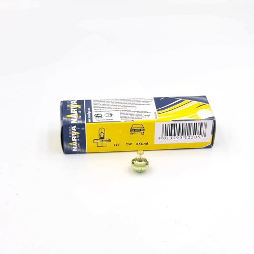 170543000, Лампа Narva BAX 12V 2W BX 8.4d - светло-зеленый патрон, сервисная коробка 10 шт.